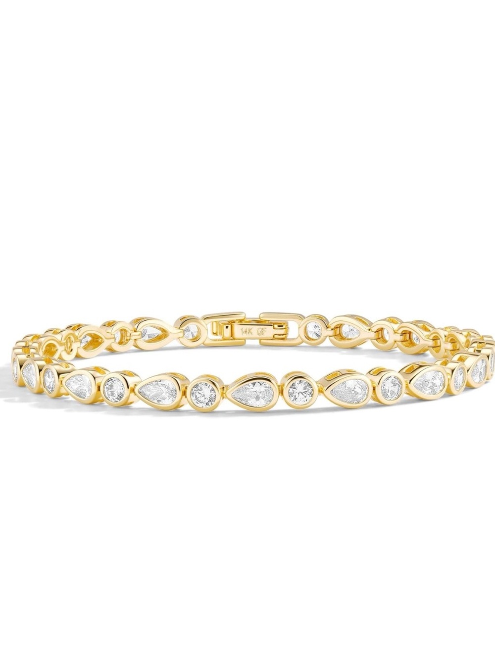 NEW 14K Gold Filled Gold Teardrop & Round CZ Tennis Bracelet - Women Jewelry